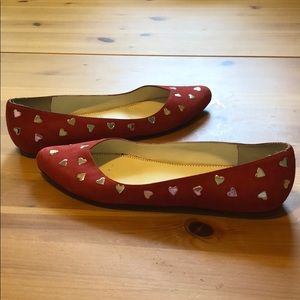 Marc Jacobs Red Silver Studded Heart Suede Flats